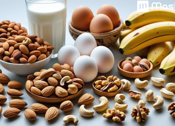 Healthy foods for weight gain include nuts, milk, eggs, and bananas